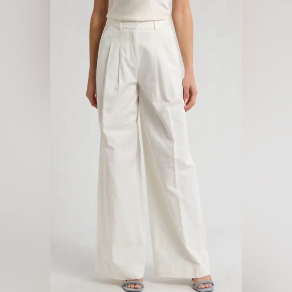 NWT Derek Lam Women's White Pants High Waist Very Wide Leg Pleated Pants Size 6 - Picture 1 of 10